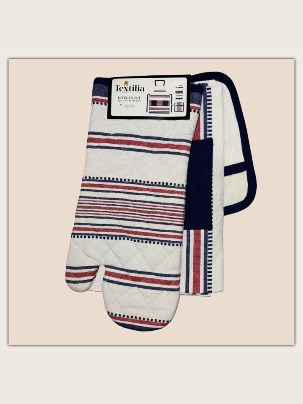 Patriotic Kitchen / BBQ Set - Apron, Oven Mitt, Pot Holder - Red, White & Blue